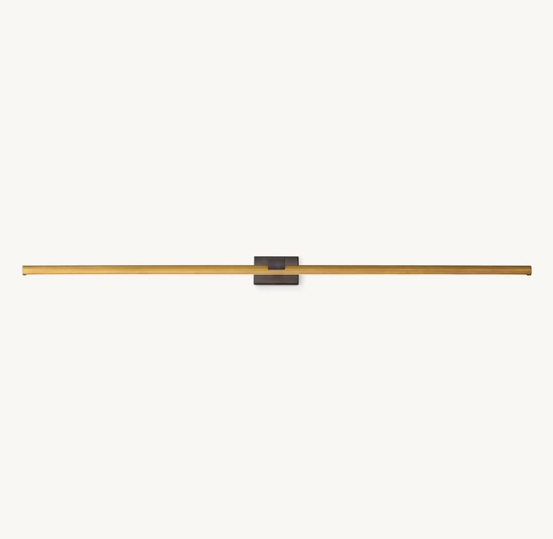 Sleek brass 48-60" LED display light, warm white, wall sconce for elegant art decor.