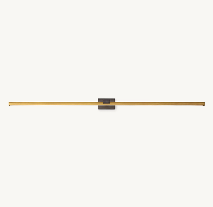 Sleek brass 48-60" LED display light, warm white, wall sconce for elegant art decor.