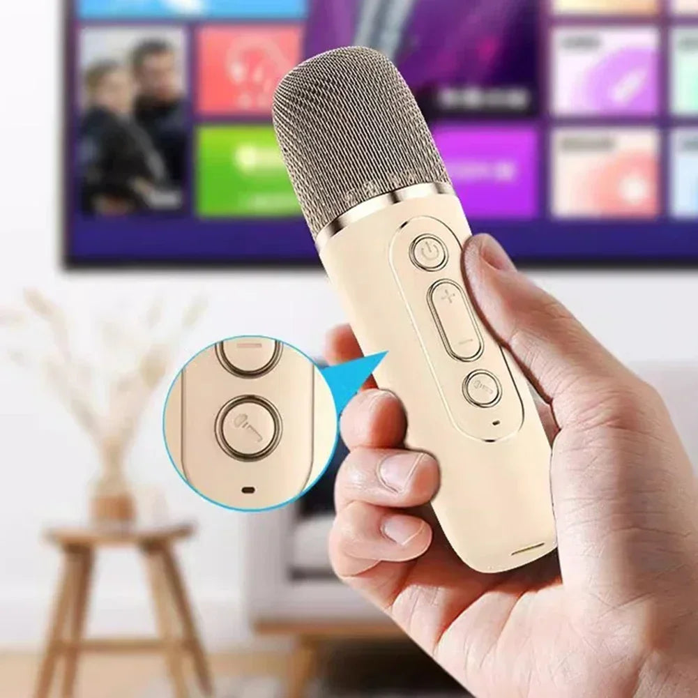 Kids & family enjoy wireless karaoke machine with dual mics, LED lights. Perfect portable Bluetooth party speaker.