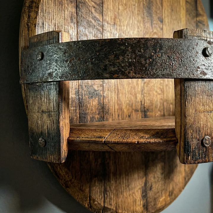 Stylish rustic wall shelf for home bar. Perfect beverage display & bottle storage, adds vintage charm to kitchen organization.