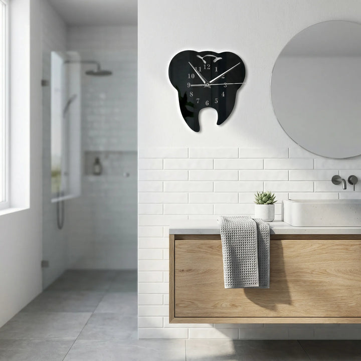 Wall mounted LED mirror clock with digital display, perfect for modern bathroom decor & grooming essentials.