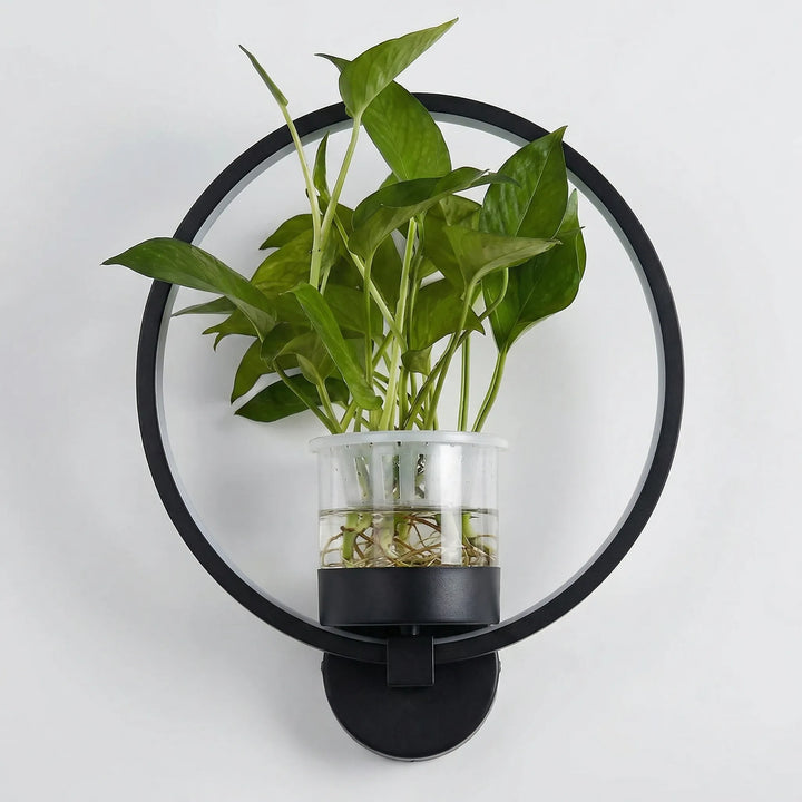 Stylish planter light with a soft glow, mounted on a wall, enhancing indoor greenery and modern living.