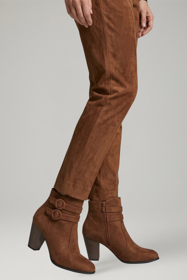 Elegant women's heeled cowboy boots with decorative buckle & sturdy block heel. Perfect tall western fashion boots.