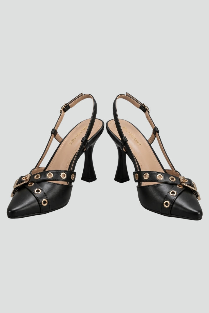 Women's Pointed Toe Buckle Stiletto Sandals for elegant formal evening wear.