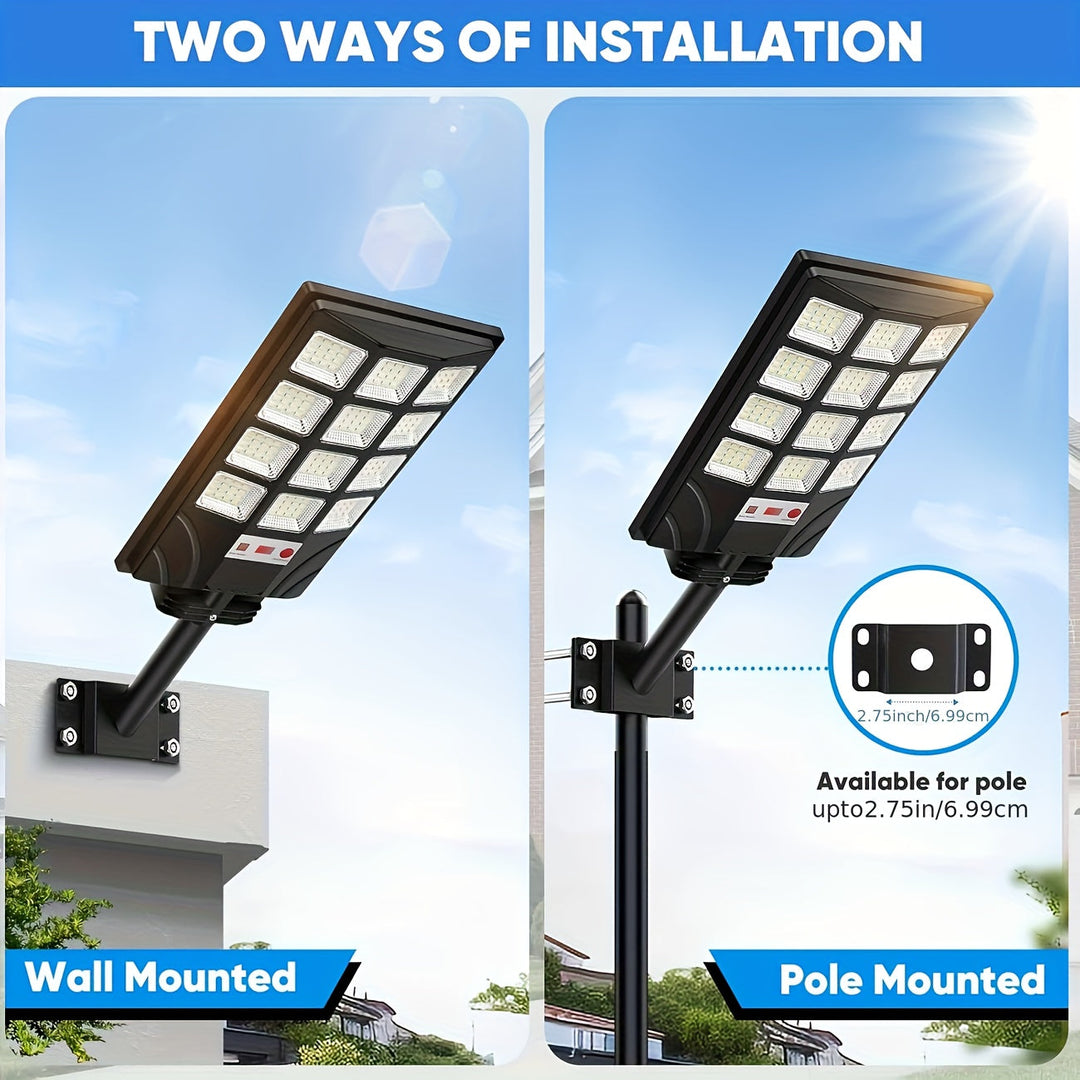 Motion-activated solar security lights for driveways & gardens. Ultra bright LED outdoor floodlights, 2-pack.
