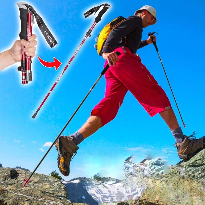 Lightweight adjustable trekking poles for comfortable hiking & trail walking support.