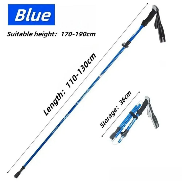 Collapsible hiking poles for compact storage and easy transport, essential for travel & trails.