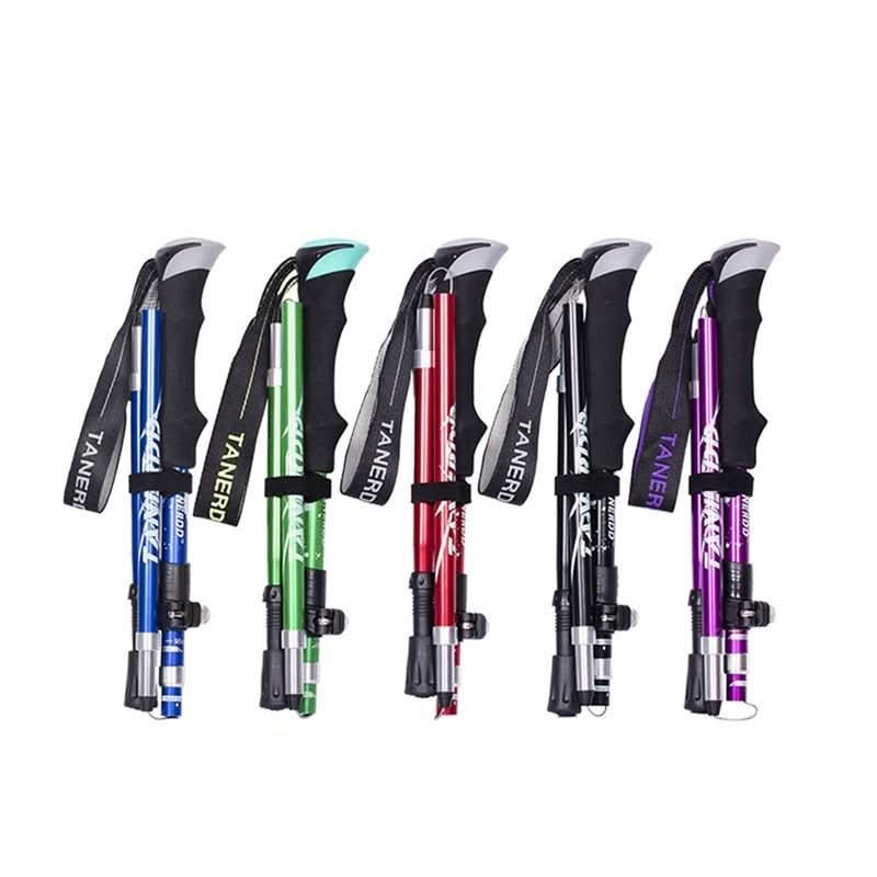 Ergonomic grip adjustable trekking poles, designed for comfortable and secure outdoor adventures.