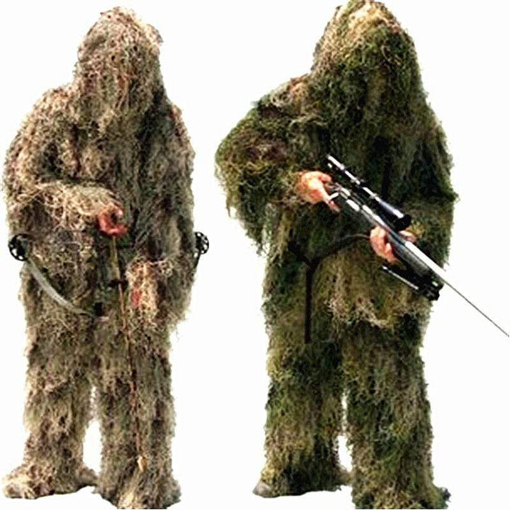 Adult's 3D camouflage ghillie suit for field concealment, ideal for hunting and outdoor stealth