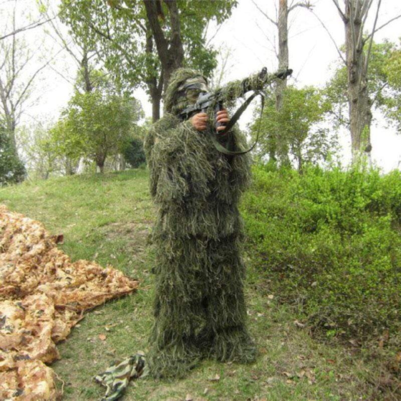 Full-body 3D camouflage ghillie suit for adults, designed for effective field concealment