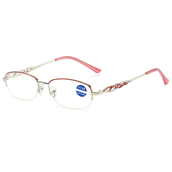 Lightweight purple unisex multifocal reading glasses with anti-blue light and vision aid.