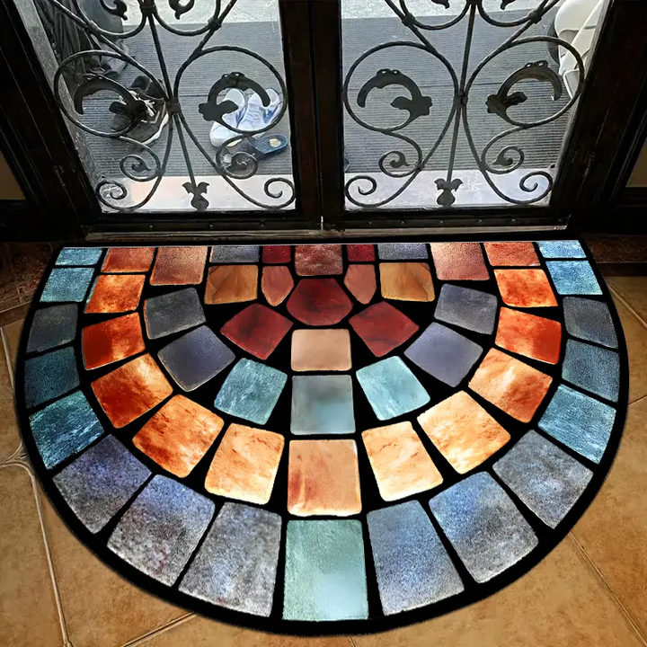 Aurora Stone Tile doormat, mosaic stone design. Durable, non-slip entryway floor mat for both indoor & outdoor home decor.