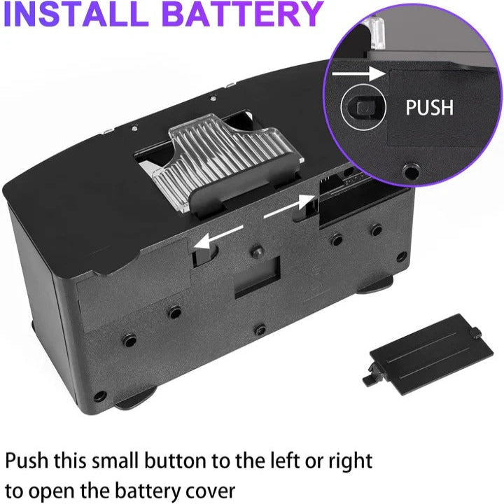 Sleek automatic electric card shuffler on a table, ready to shuffle standard playing cards for game sessions.