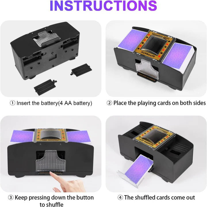 Universal automatic electric card shuffler, compatible with all standard card games for seamless game play.