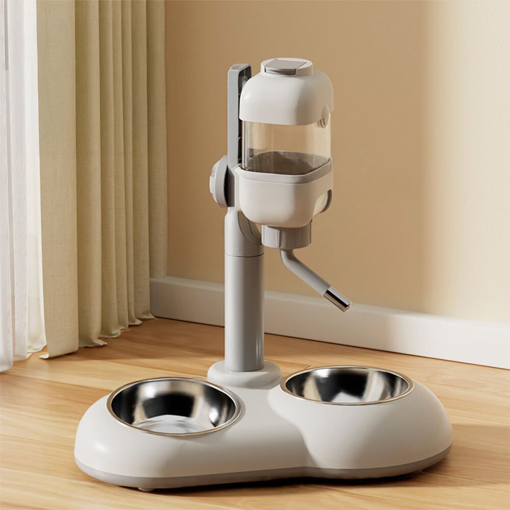 Combined pet food & water gravity dispenser bowl. A reliable pet hydration & feeding solution for cats & dogs.
