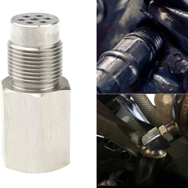 Vehicle maintenance O2 sensor spacer, 2-pack, with catalytic converter for engine exhaust.
