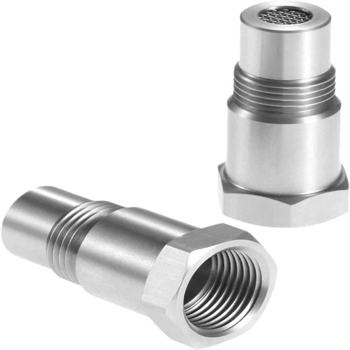 2-pack O2 sensor spacer with built-in catalytic converter for vehicle exhaust systems.