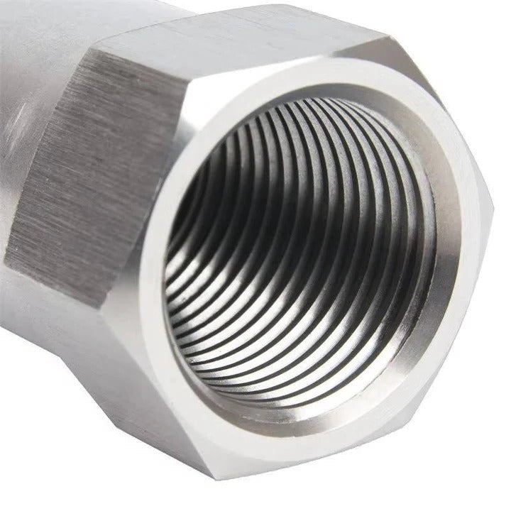 Automotive O2 sensor spacer kit with integrated catalytic converter for exhaust gas management.