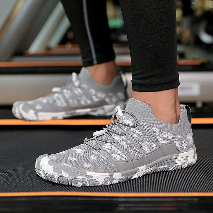 Lightweight barefoot gym shoes with non-slip traction for indoor training & yoga.