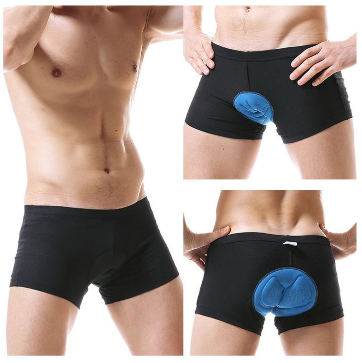 Men's performance cycling shorts, padded for shock absorption & reduced friction during rides.