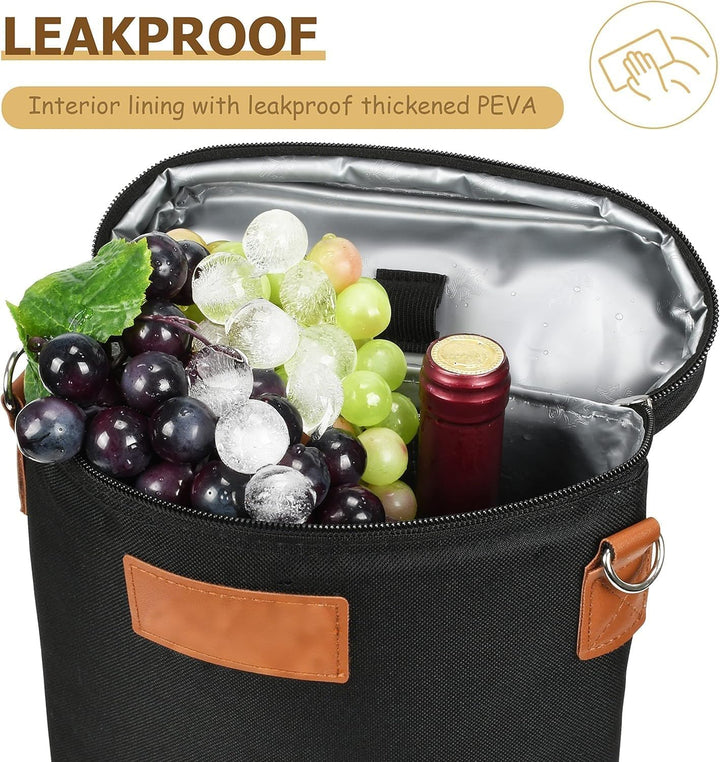 Unisex portable insulated wine bottle tote bag, holds two bottles. Ideal for parties, travel, and outdoor events.
