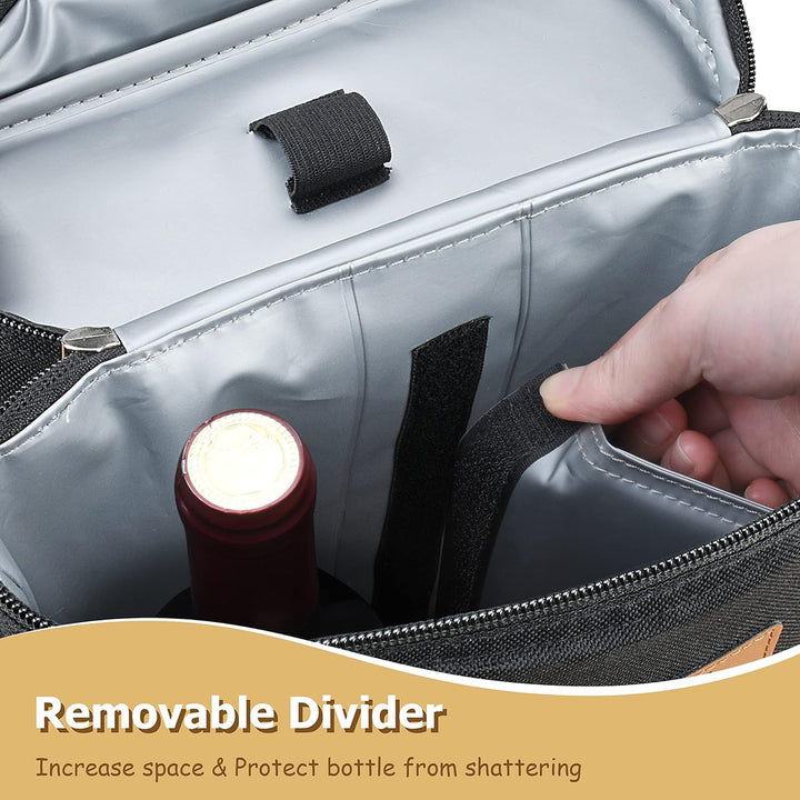 Premium insulated dual wine bottle travel bag. A practical gift for wine lovers, perfect for picnics & outings.