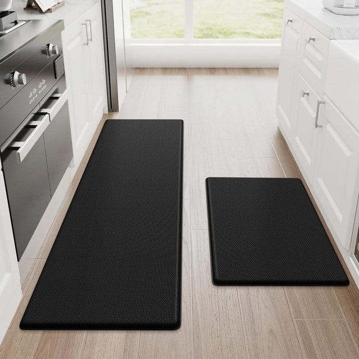 Stylish ergonomic kitchen mat, provides essential anti-fatigue relief & cushioned standing comfort.