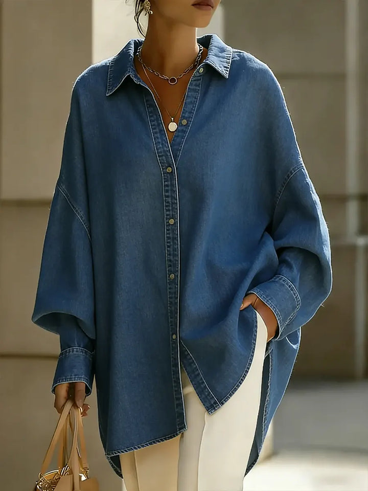 Black long sleeve women's casual shirt with a relaxed, loose fit. Comfortable top for everyday wear & versatility.