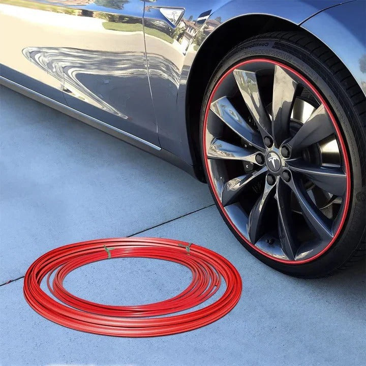 Durable car rim protector shield, prevents wheel scratches & curb scuffs for vehicle protection.