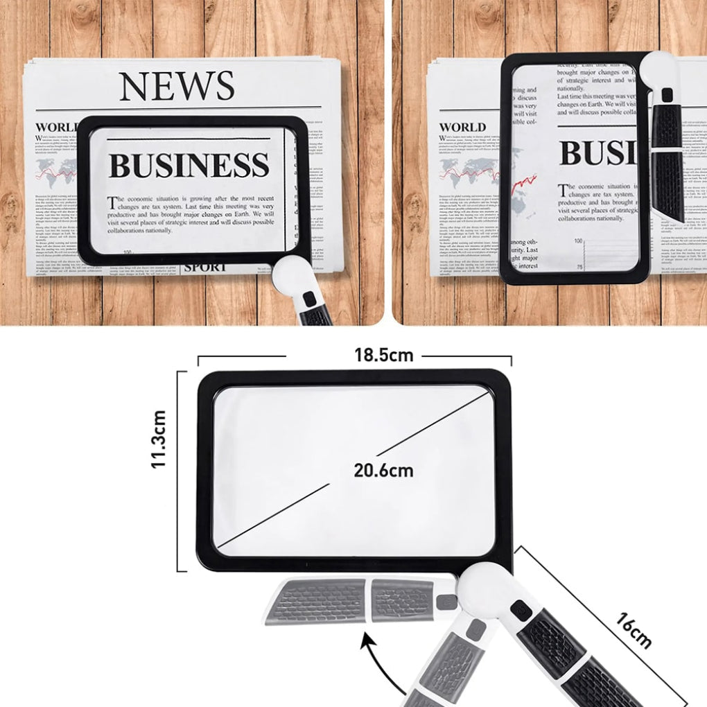 Handheld full page magnifier, a practical reading aid & hobby tool for enhancing clarity & reducing eye strain.