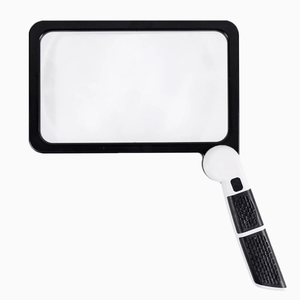 Handheld full page magnifier, a great visual aid for reading small print & detailed hobbies. Ergonomic handle.