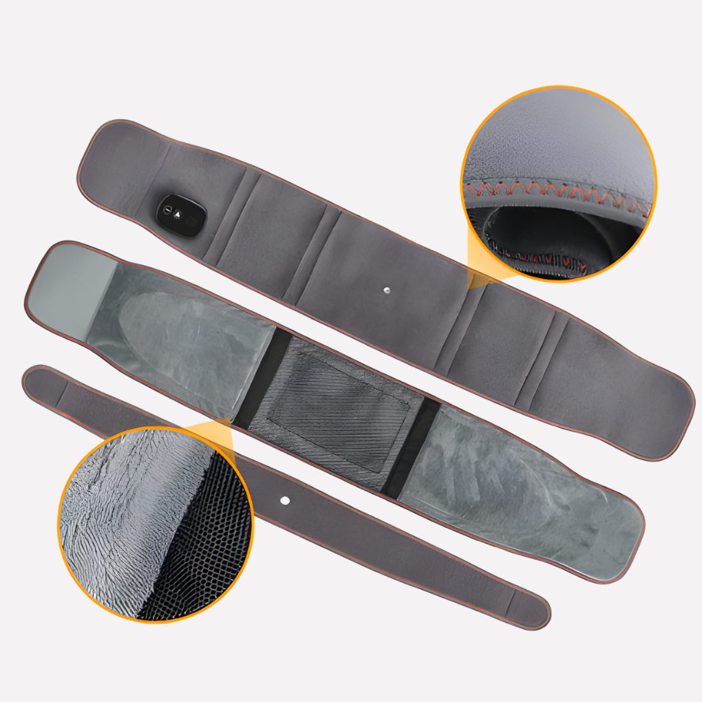 Portable USB-charged infrared heating waist massager for back support, muscle relaxation & targeted pain relief.