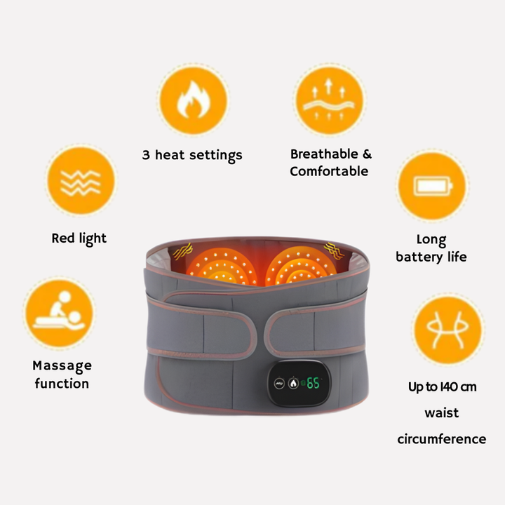 Infrared heating & vibration waist massage belt for unisex pain relief, muscle relaxation, and back support.