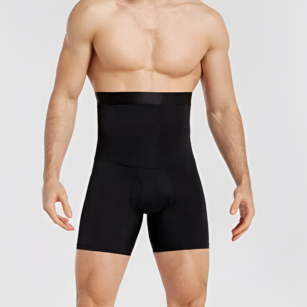New men's high-waisted compression shorts. Tummy control, muscle support & comfort for activewear.