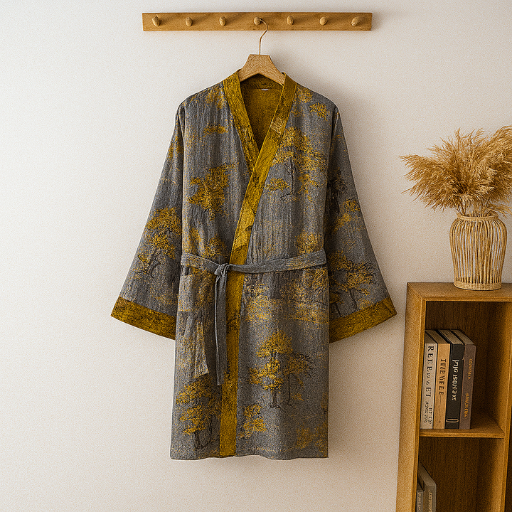 Comfortable men's jacquard kimono robe, ideal homewear for leisure & relaxation. A great gift loungewear.