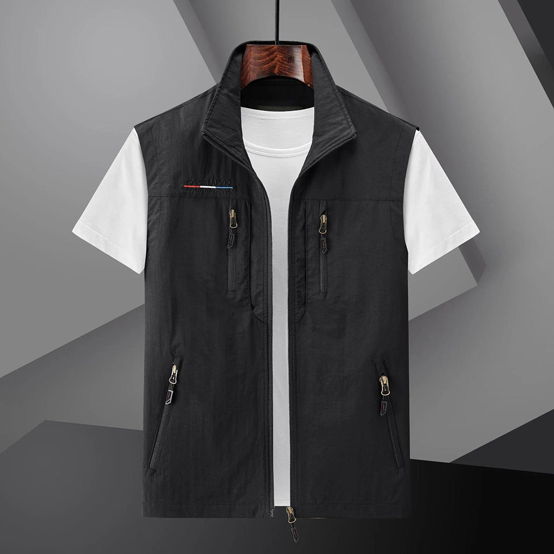 Men's multi-pocket fishing & hiking vest. Lightweight, sleeveless design for outdoor adventure & travel gear.