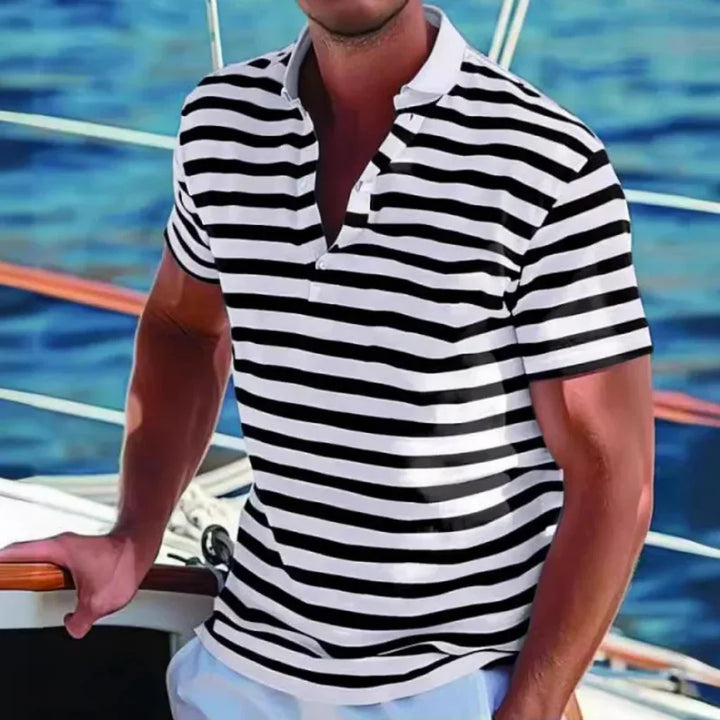 Effortless men's striped short sleeve polo. Versatile smart casual top, ideal for everyday fashion & comfort.