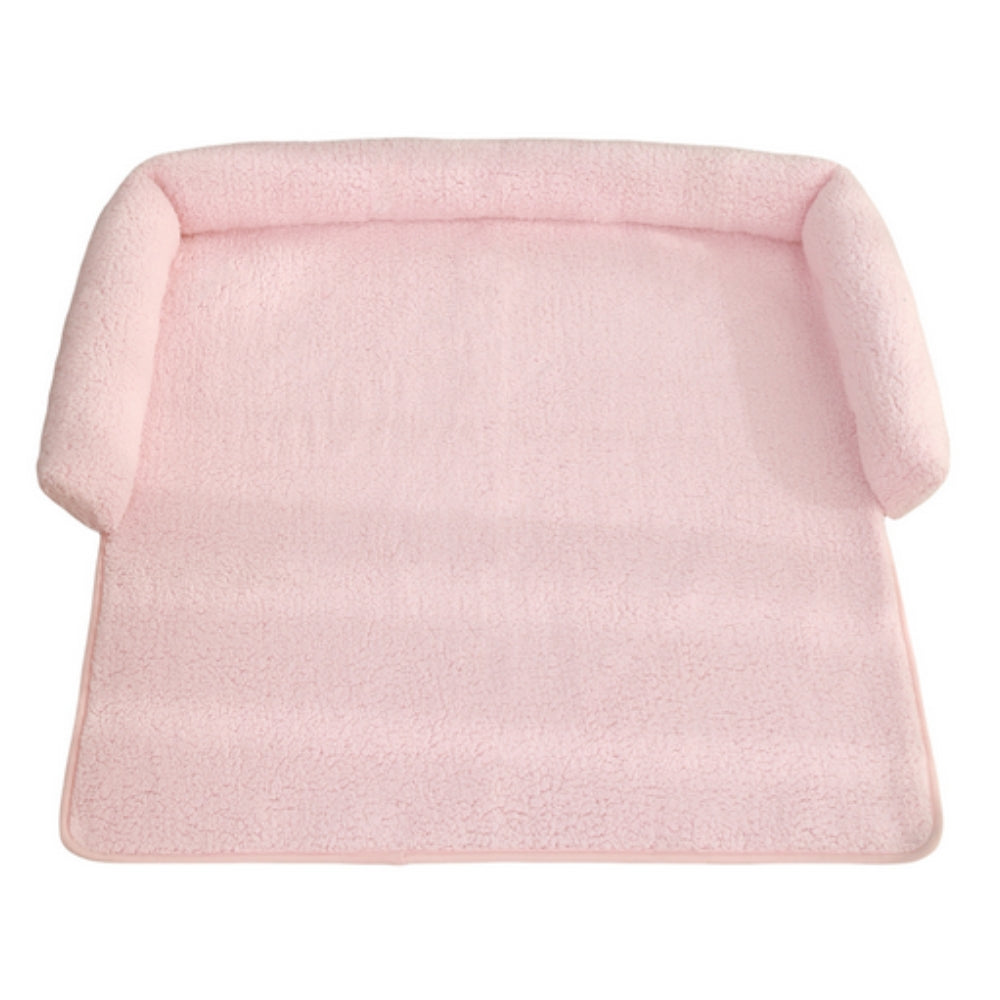 Cream non-slip dog bed blanket with comfy neck pillow for peaceful rest; suitable for small & medium dogs.