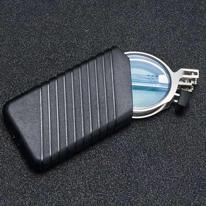 Optical quality unisex folding reading glasses. Acrylic lens & compact protective case for easy, portable vision aid.