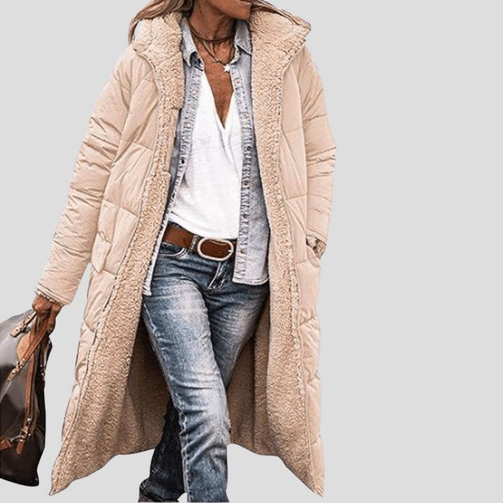 Women's warm hooded reversible winter coat. Ideal for cold weather, offering cozy protection & versatile style.