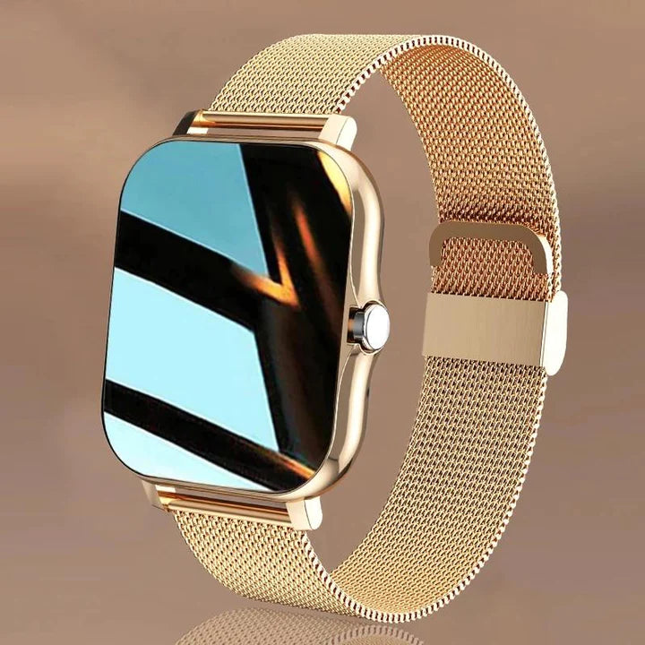 Women's fitness tracker smartwatch, monitoring heart rate & steps. Essential activity tracker wristband.