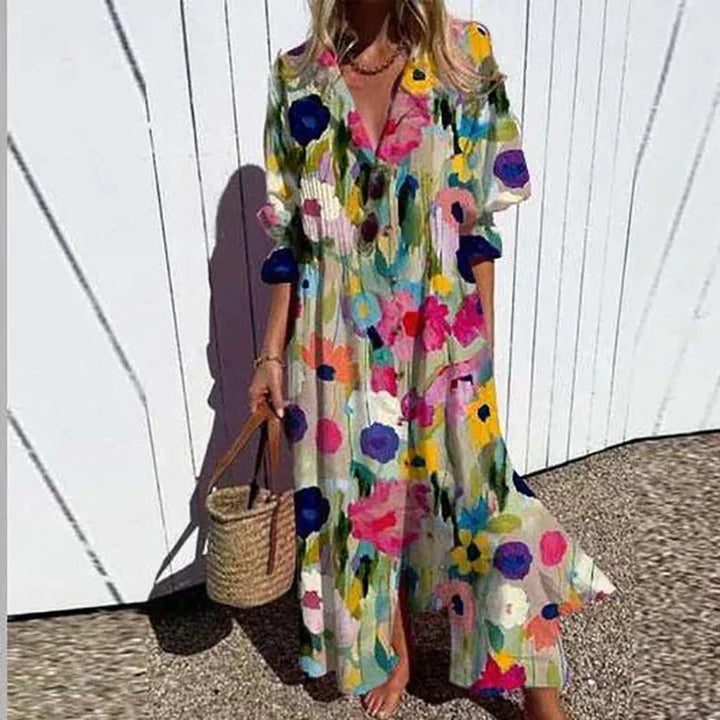 Chic collared button-down maxi dress for women, ideal for elegant casual spring and summer wear.