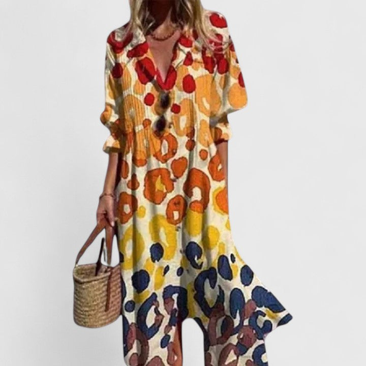 Elegant floral midi dress for women, ideal for evening events, summer fashion, beach cover-up, & resort wear.
