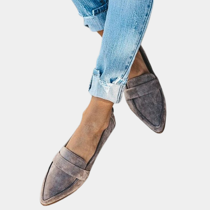 Sophisticated women's pointed toe loafers, elegant slip-on flats. Comfortable footwear for business casual & daily fashion.