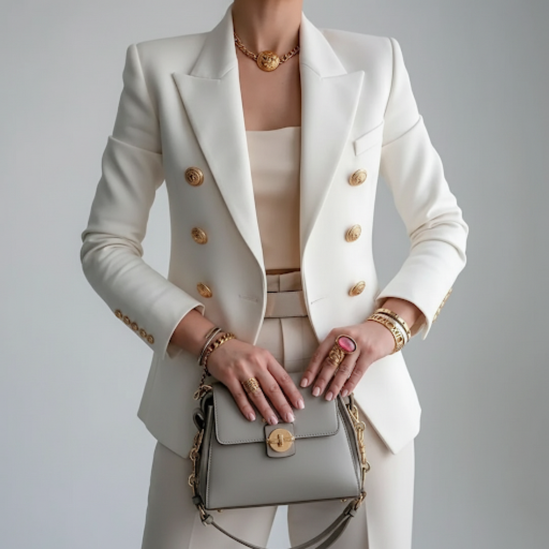 Chic women's tailored blazer for work & social events. Single-breasted, smart casual office attire. Versatile fashion jacket.