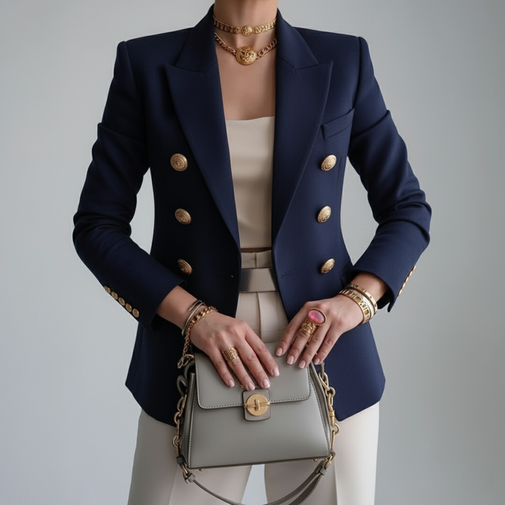 Elegant women's workwear blazer. Tailored fit, ideal for office or smart casual events. Fashionable single-breasted jacket.