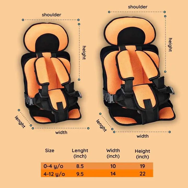 "Child safety car cushion seat in bright red with comfy padding and adjustable straps for secure, cozy travel."