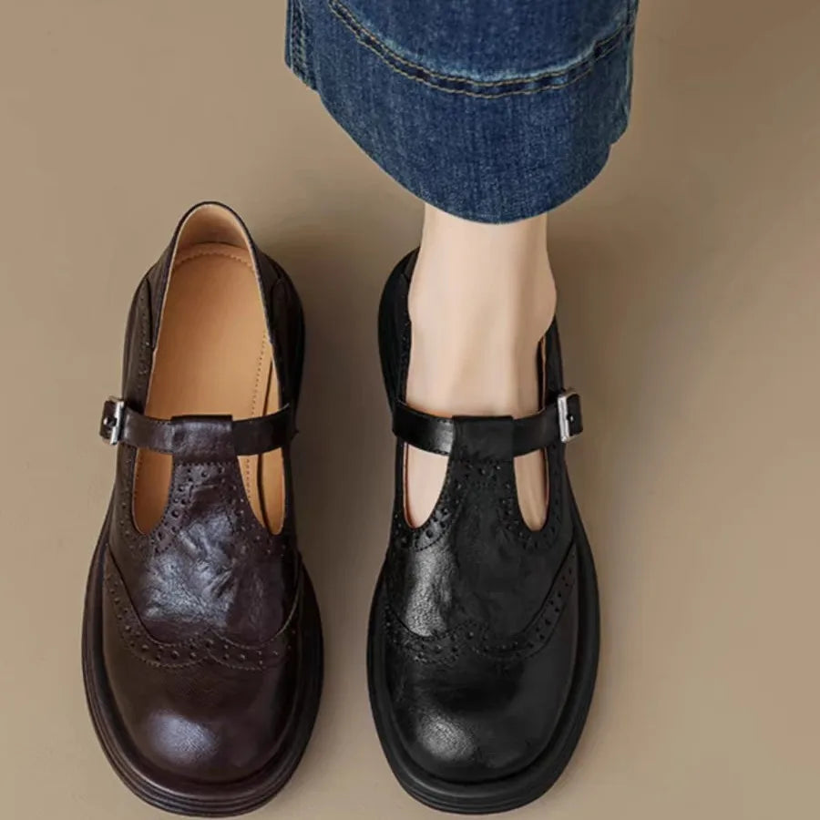 Classic black leather T-strap Mary Jane shoes for women, vintage style, comfortable everyday wear