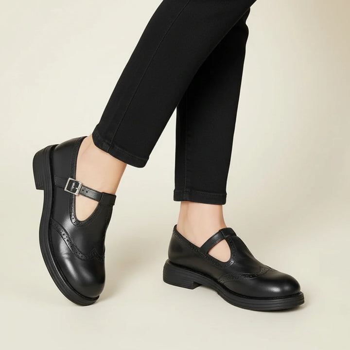 Stylish brown women's T-strap Mary Jane platform shoes, a classic choice for comfort and everyday fashion.