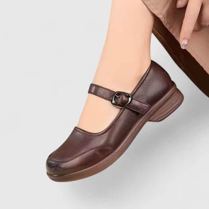 Pair of women's spring flats with classic buckles, ready for everyday wear